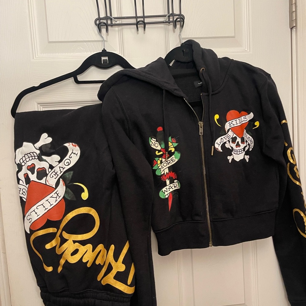 Ed Hardy Black Hoodie and Sweatpants Set